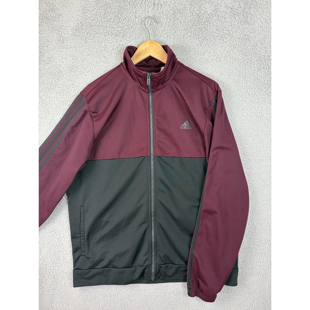 Adidas Track Jacket Mens XL Red Black Colorblock Full Zip 3 Stripe Athletic Mens